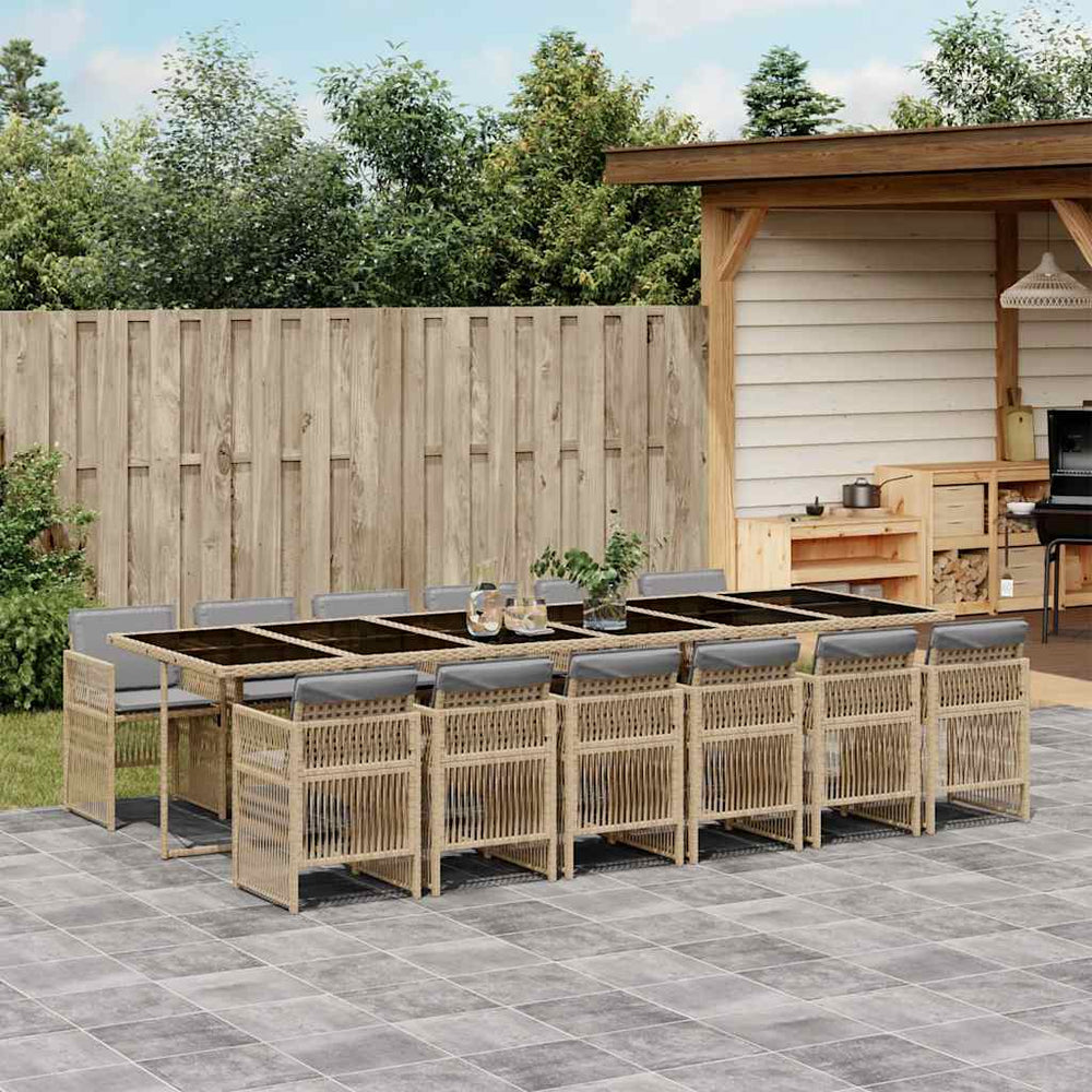 vidaXL 13 Piece Garden Dining Set with Cushions Mix Beige Poly Rattan