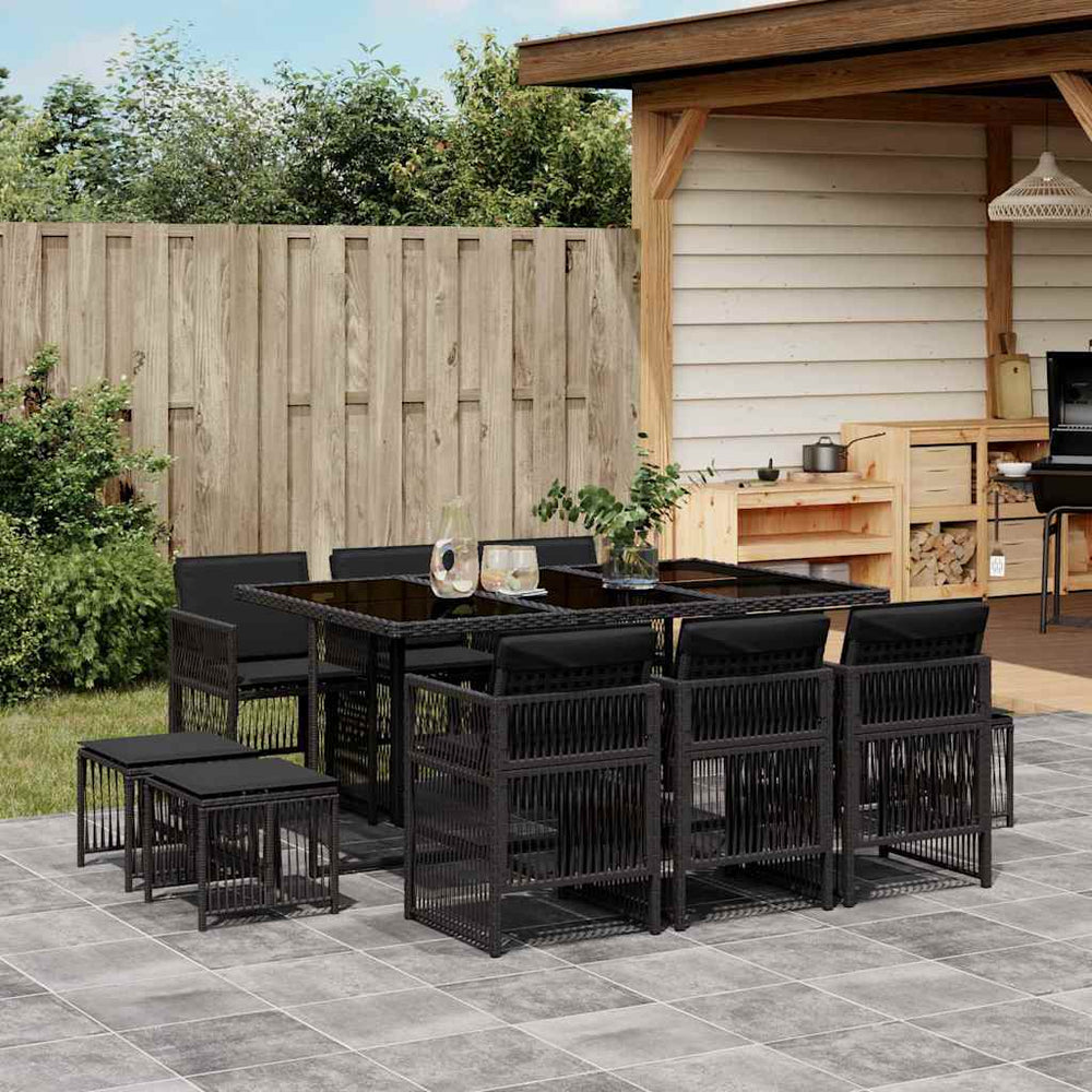 vidaXL 11 Piece Garden Dining Set with Cushions Poly Rattan Glass 10 pcs