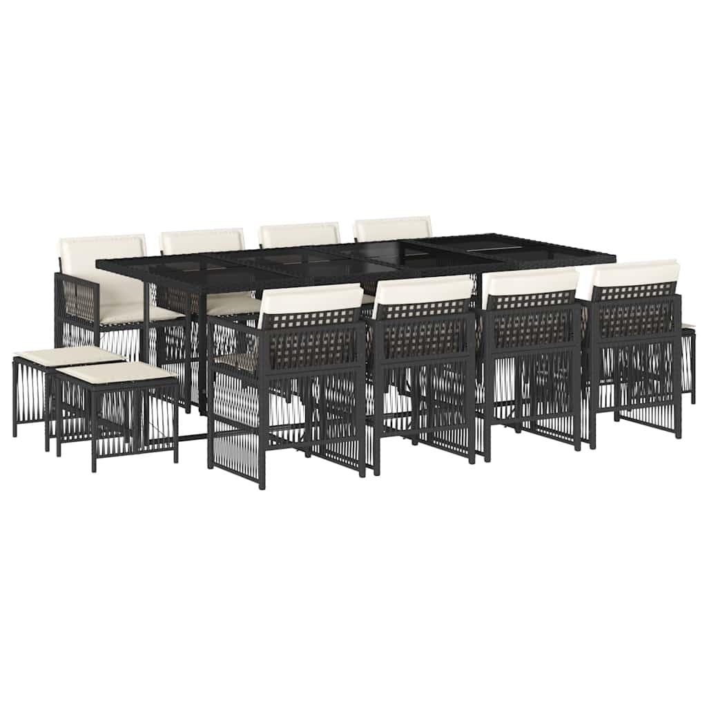 vidaXL 13 Piece Garden Dining Set with Cushions Black Poly Rattan 2