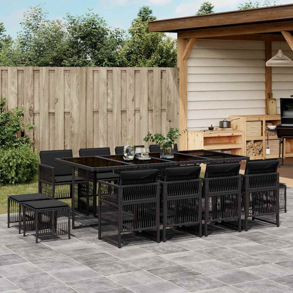 vidaXL 13 Piece Garden Dining Set with Cushions Poly Rattan Glass 12