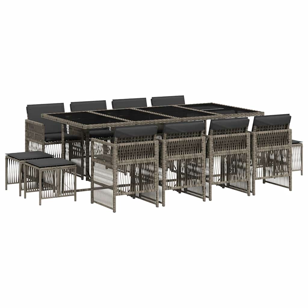 vidaXL 13 Piece Garden Dining Set with Cushions Grey Poly Rattan 2