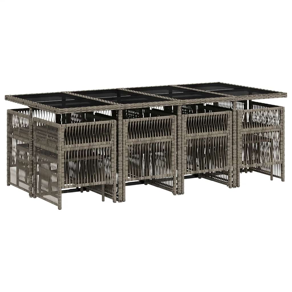 vidaXL 13 Piece Garden Dining Set with Cushions Grey Poly Rattan 3