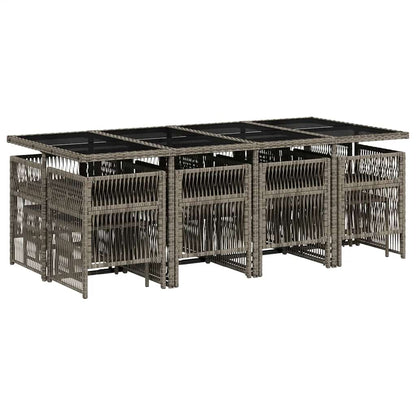 vidaXL 13 Piece Garden Dining Set with Cushions Grey Poly Rattan 3