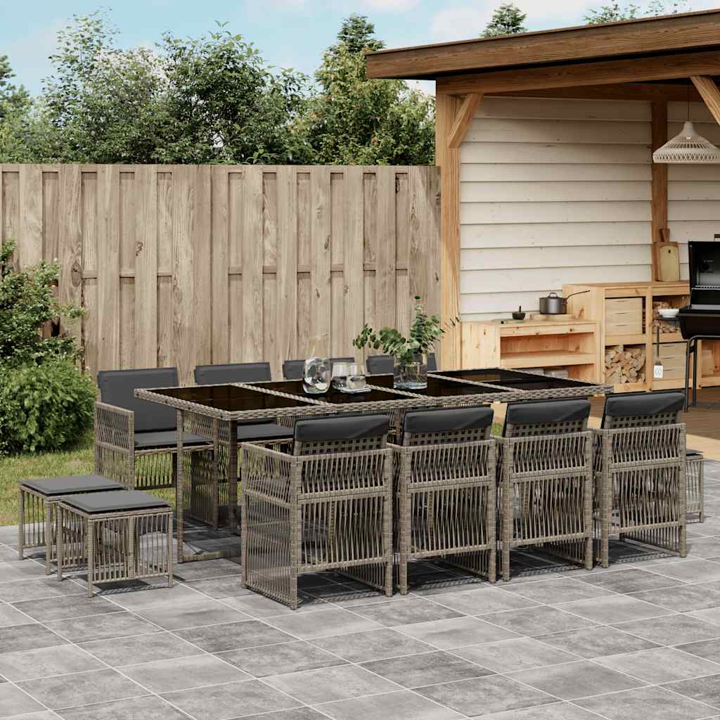 vidaXL 13 Piece Garden Dining Set with Cushions Grey Poly Rattan 1