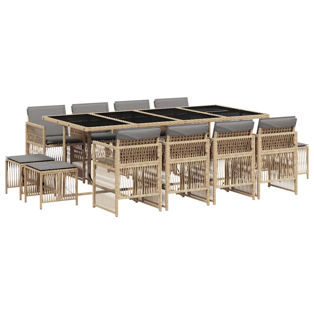 vidaXL 13 Piece Garden Dining Set with Cushions Mix Beige Poly Rattan 2