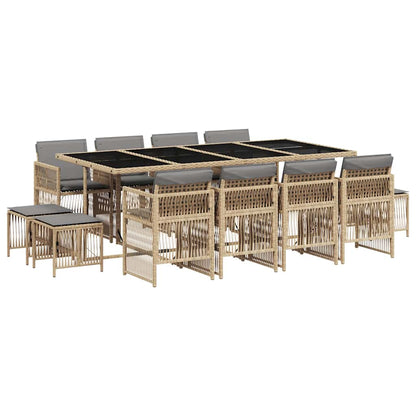vidaXL 13 Piece Garden Dining Set with Cushions Mix Beige Poly Rattan 2