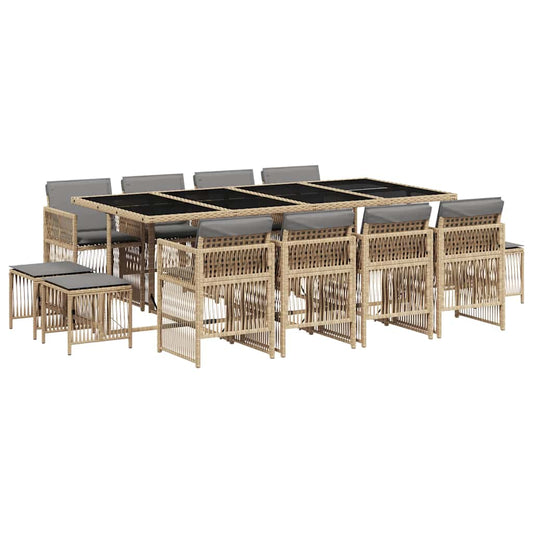vidaXL 13 Piece Garden Dining Set with Cushions Mix Beige Poly Rattan 2