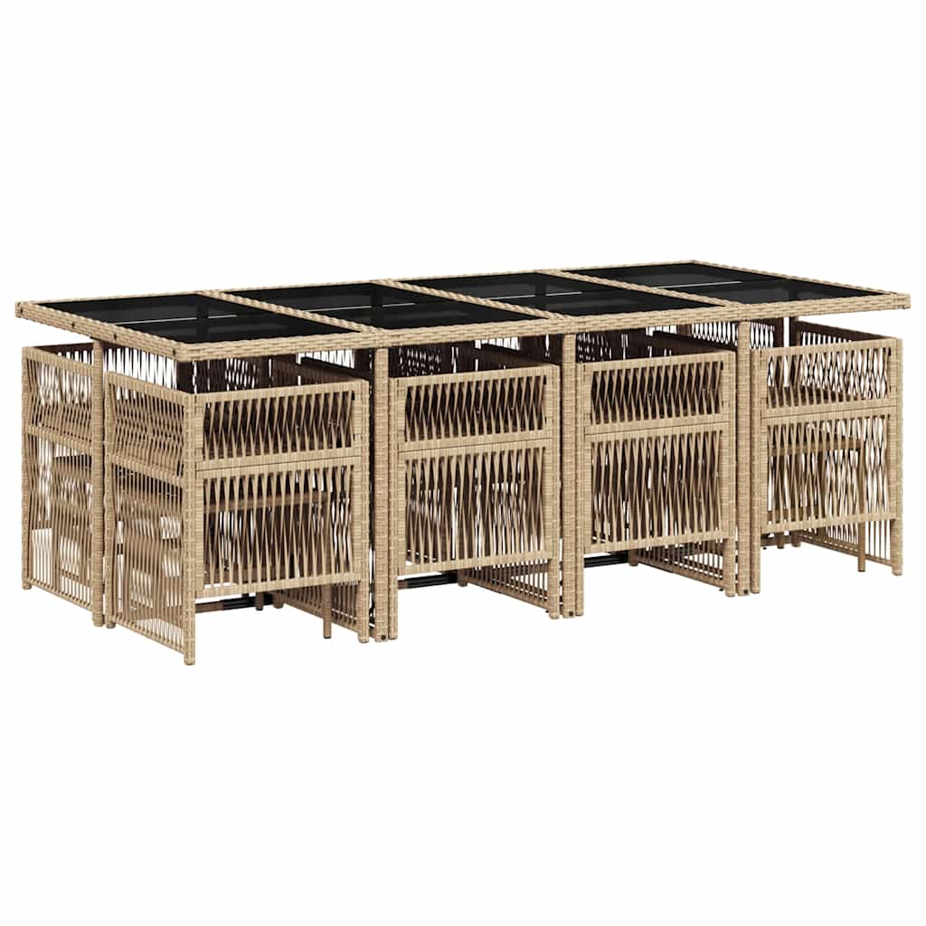 vidaXL 13 Piece Garden Dining Set with Cushions Mix Beige Poly Rattan 3
