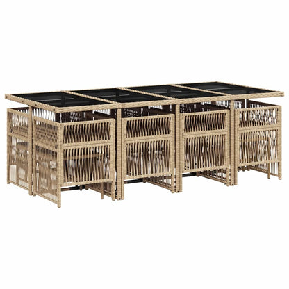 vidaXL 13 Piece Garden Dining Set with Cushions Mix Beige Poly Rattan 3