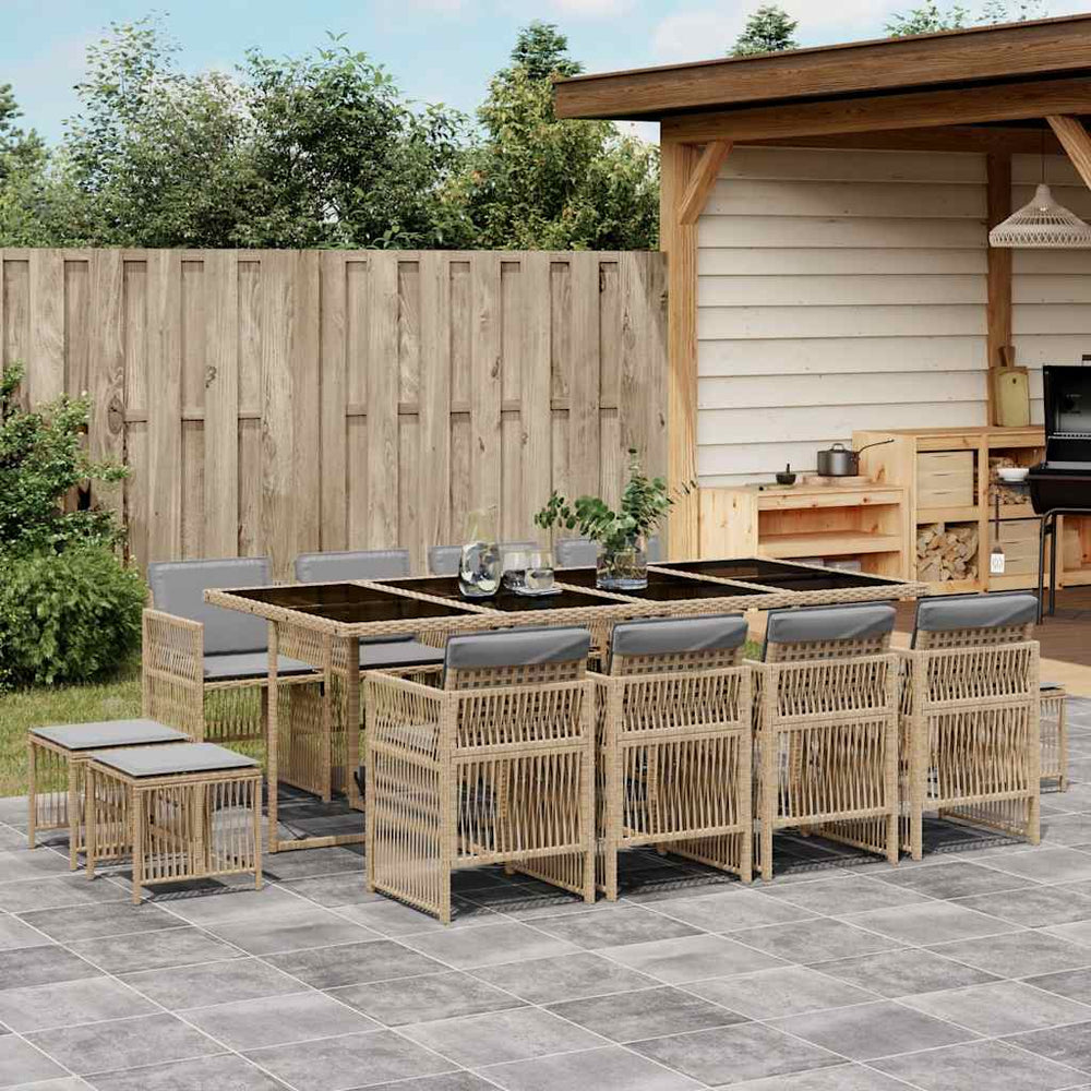 vidaXL 13 Piece Garden Dining Set with Cushions Mix Beige Poly Rattan