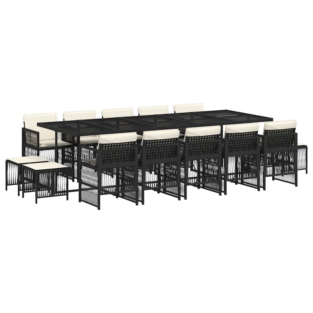 vidaXL 15 Piece Garden Dining Set with Cushions Black Poly Rattan 2