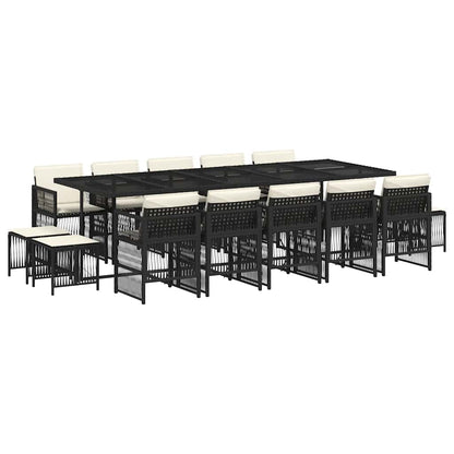 vidaXL 15 Piece Garden Dining Set with Cushions Black Poly Rattan 2