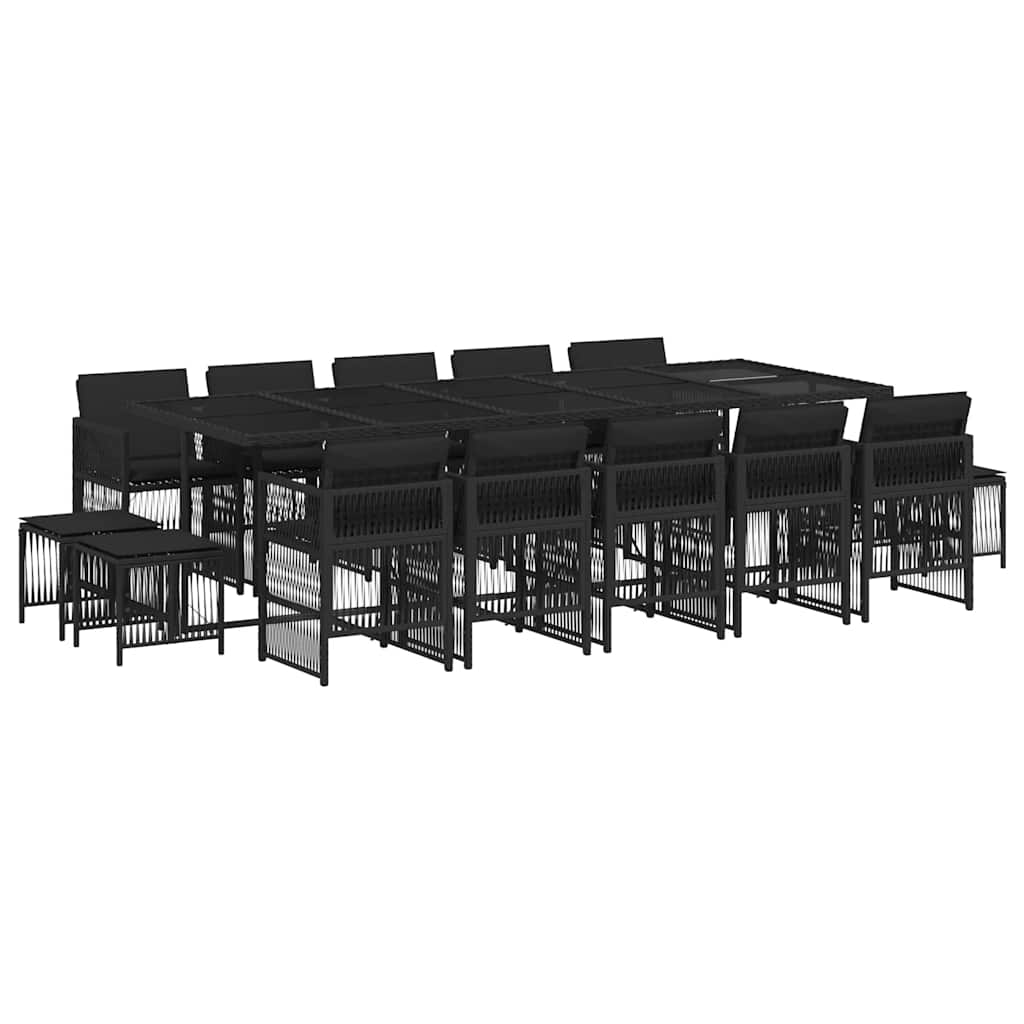 vidaXL 15 Piece Garden Dining Set with Cushions Black Poly Rattan 2