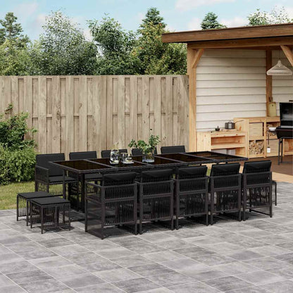 vidaXL 15 Piece Garden Dining Set with Cushions Black Poly Rattan 1