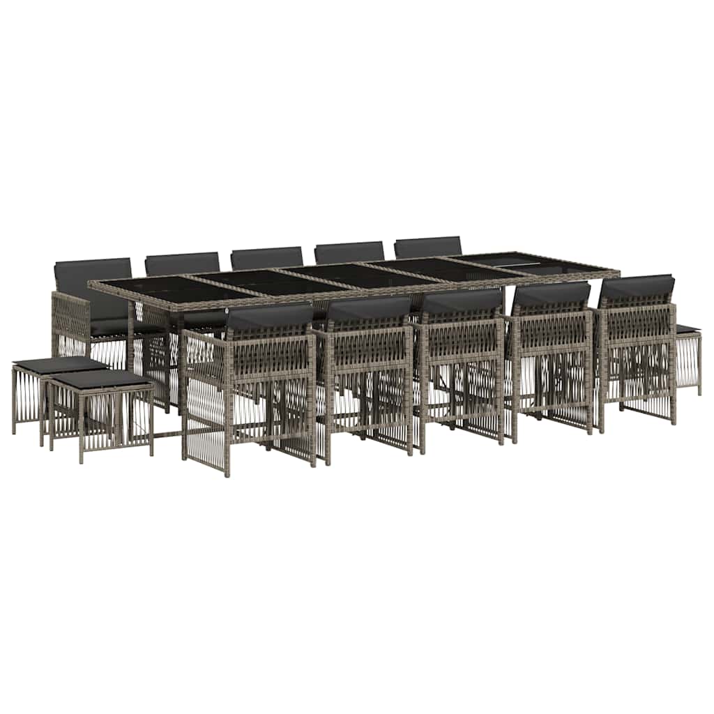 vidaXL 15 Piece Garden Dining Set with Cushions Grey Poly Rattan 2