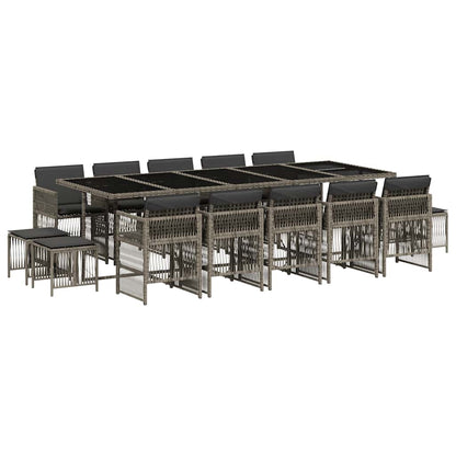 vidaXL 15 Piece Garden Dining Set with Cushions Grey Poly Rattan 2