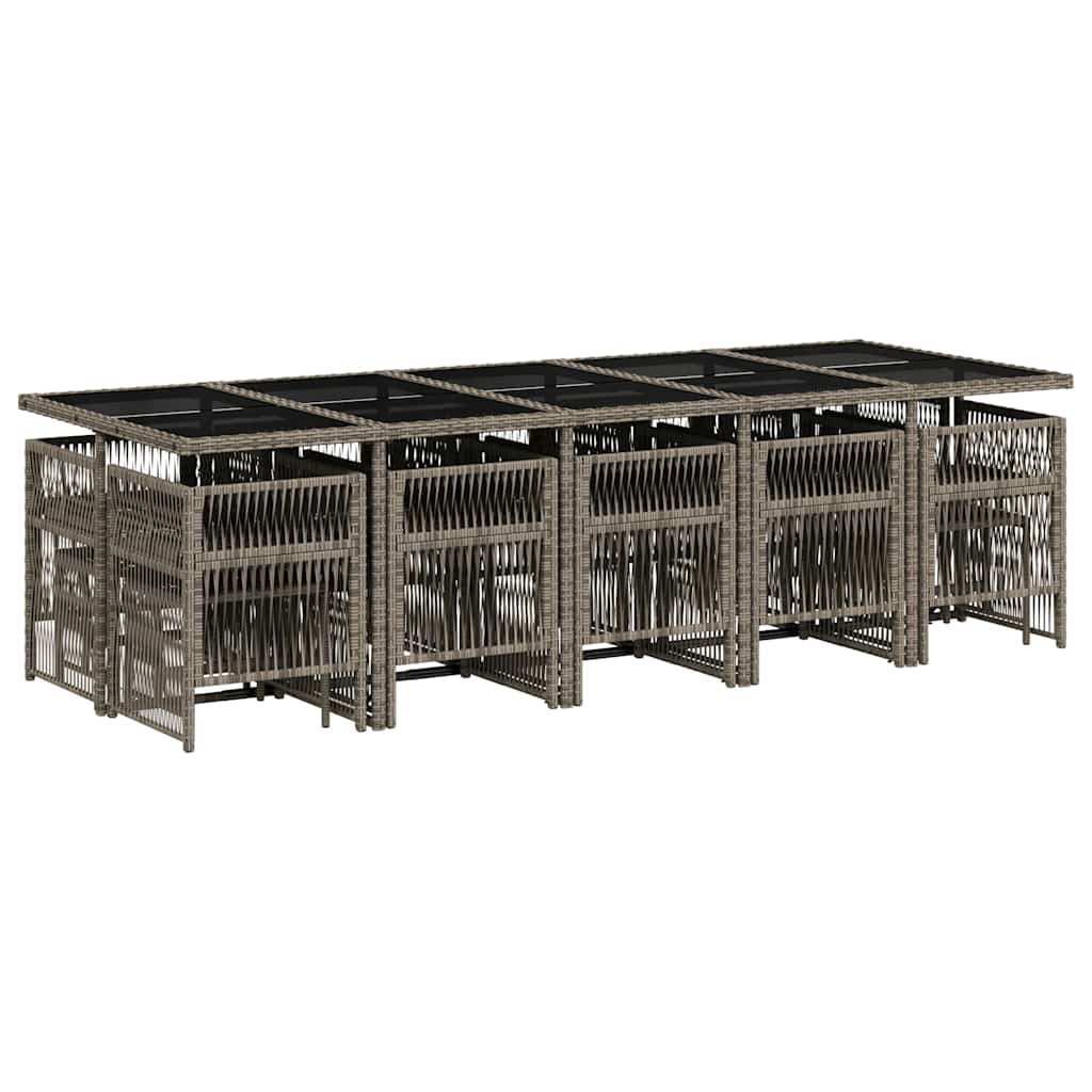 vidaXL 15 Piece Garden Dining Set with Cushions Grey Poly Rattan 3