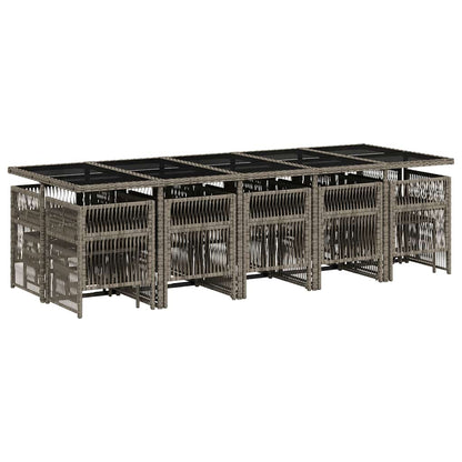 vidaXL 15 Piece Garden Dining Set with Cushions Grey Poly Rattan 3