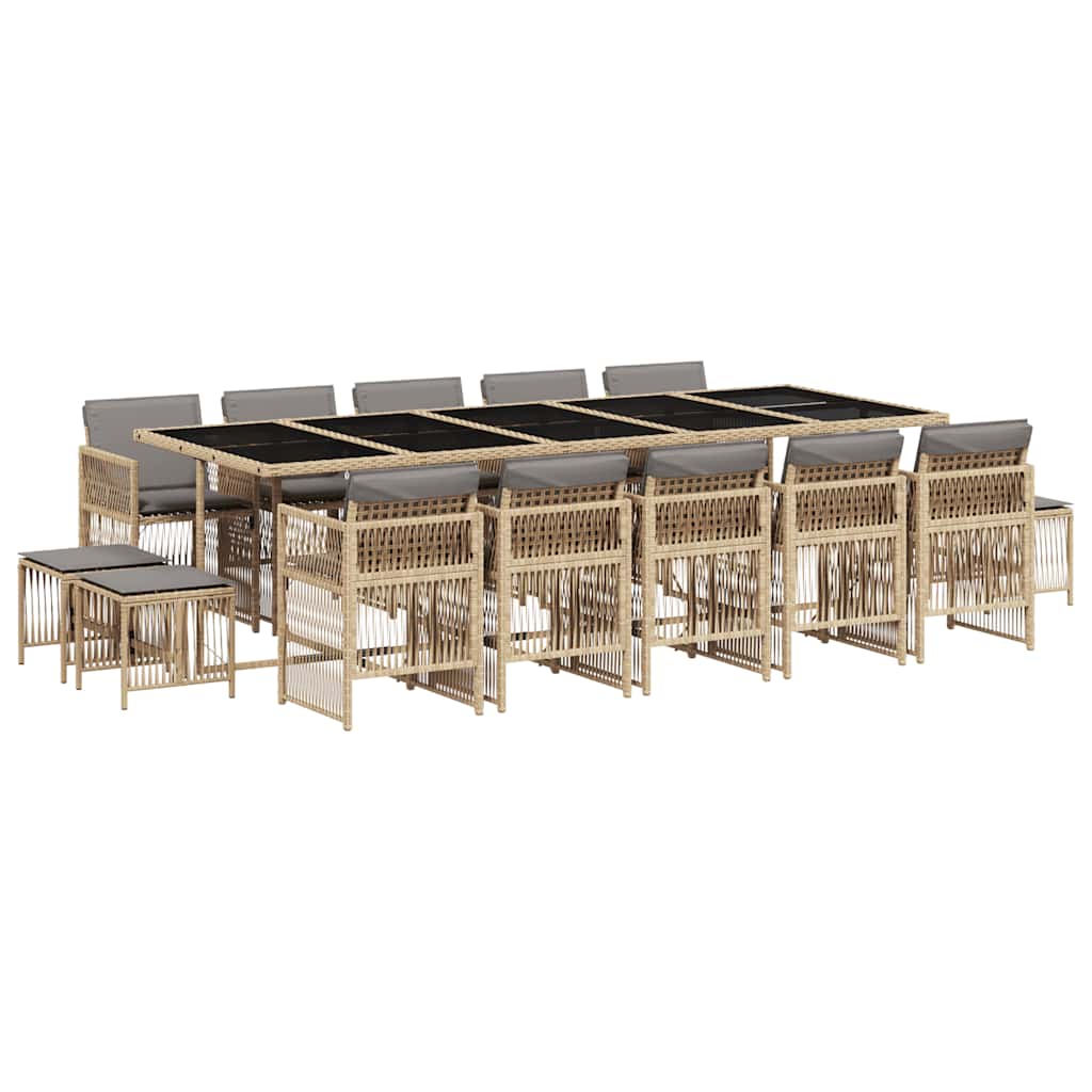 vidaXL 15 Piece Garden Dining Set with Cushions Mix Beige Poly Rattan 2