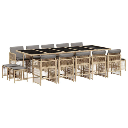 vidaXL 15 Piece Garden Dining Set with Cushions Mix Beige Poly Rattan 2