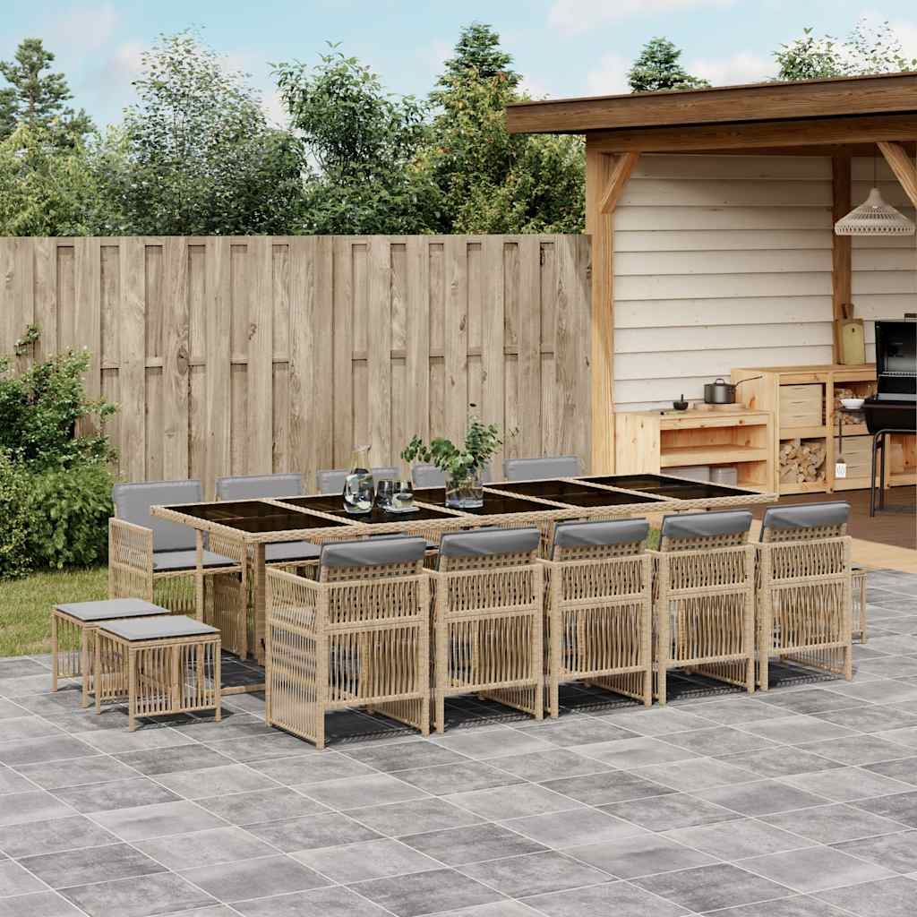 vidaXL 15 Piece Garden Dining Set with Cushions Mix Beige Poly Rattan 1