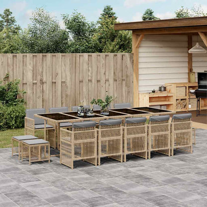 vidaXL 15 Piece Garden Dining Set with Cushions Mix Beige Poly Rattan 1