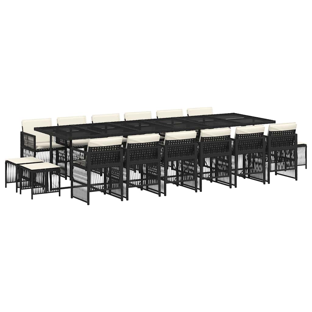 vidaXL 17 Piece Garden Dining Set with Cushions Black Poly Rattan 2