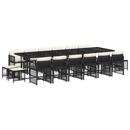 vidaXL 17 Piece Garden Dining Set with Cushions Black Poly Rattan 2