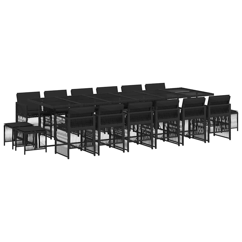 17 Piece Garden Dining Set with Cushions Poly Rattan Glass 16 Black