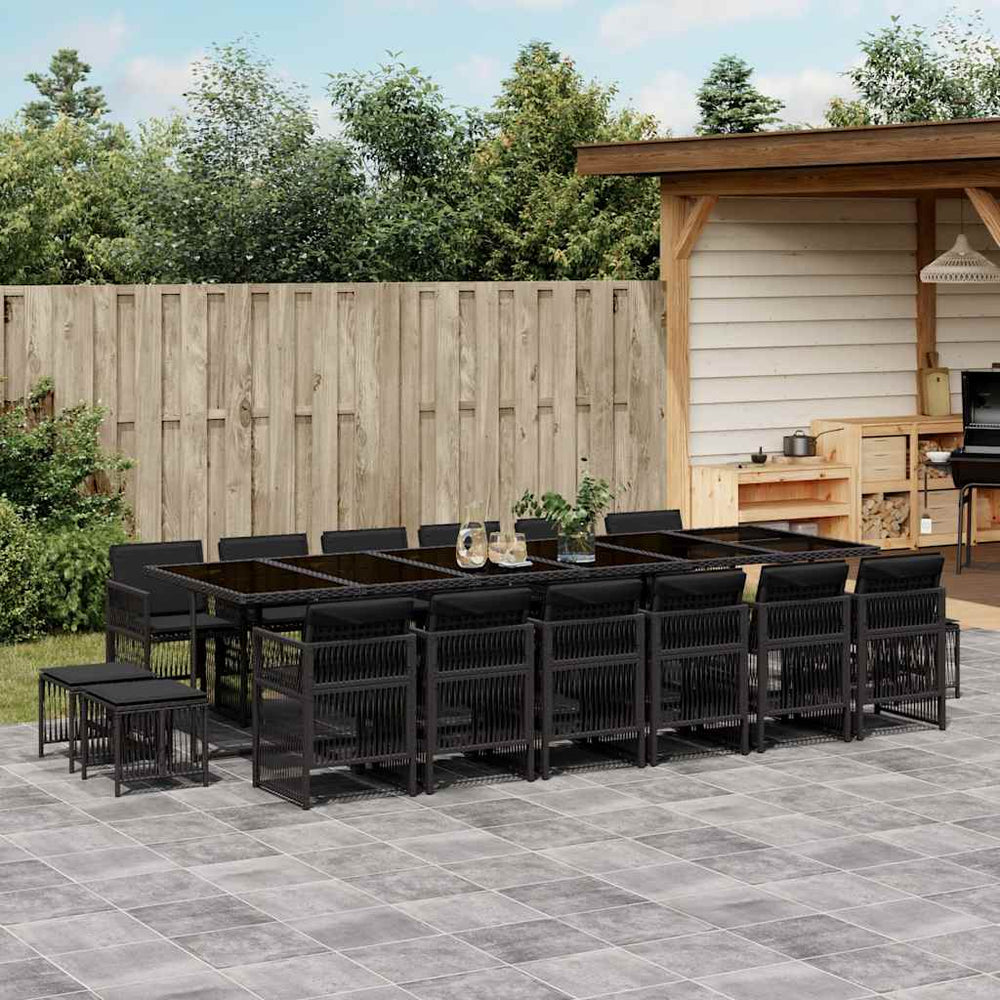 vidaXL 17 Piece Garden Dining Set with Cushions Poly Rattan Glass 16