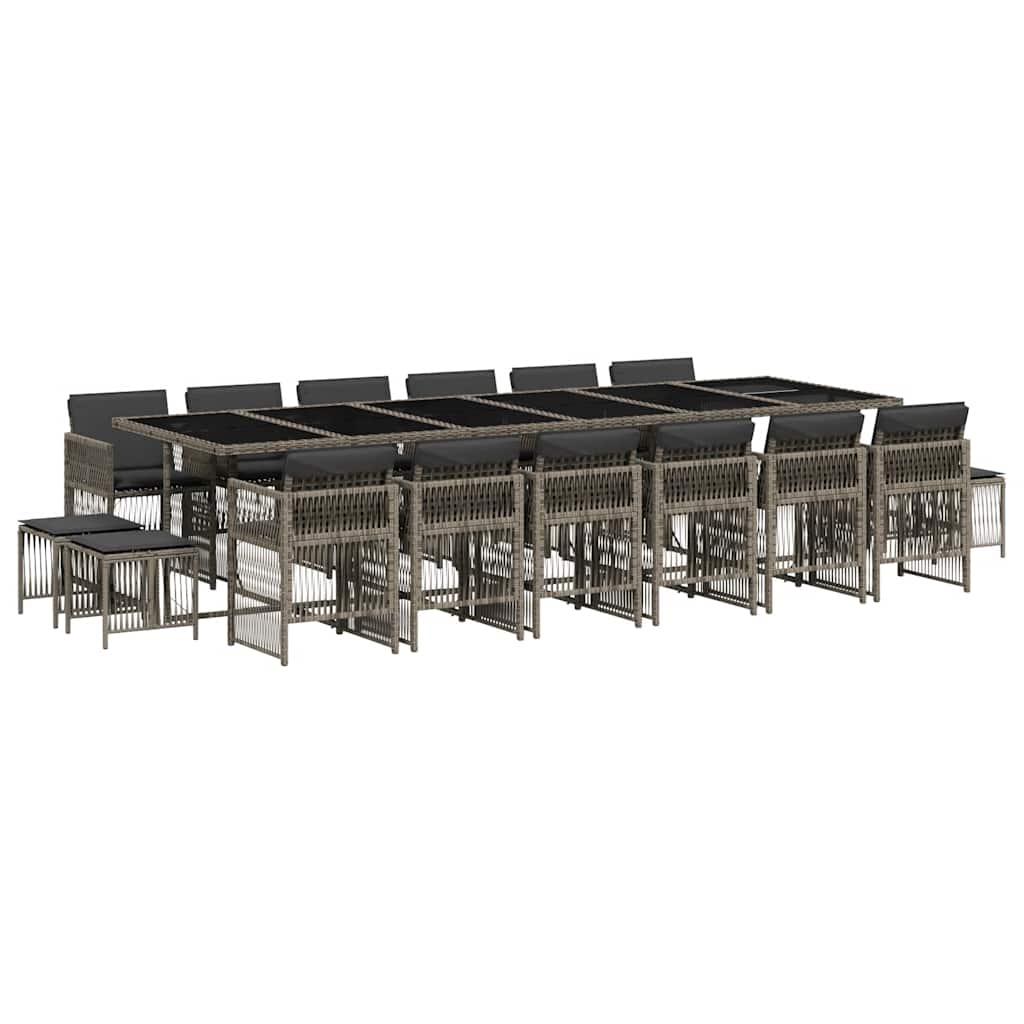 vidaXL 17 Piece Garden Dining Set with Cushions Grey Poly Rattan 2