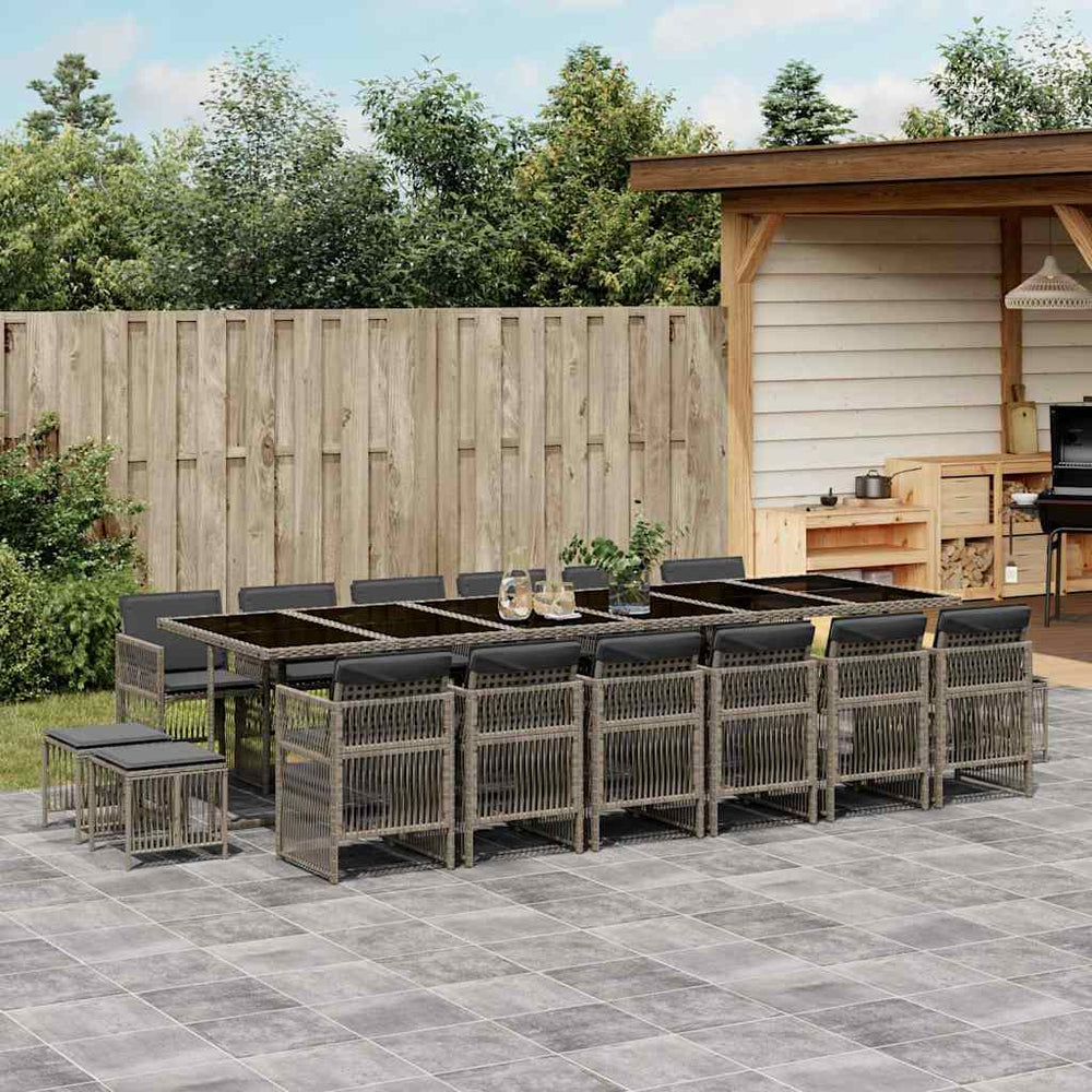 vidaXL 17 Piece Garden Dining Set with Cushions Grey Poly Rattan