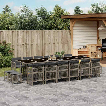 vidaXL 17 Piece Garden Dining Set with Cushions Grey Poly Rattan 1