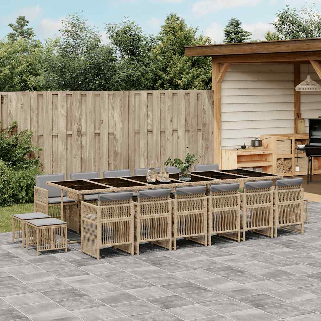 vidaXL 17 Piece Garden Dining Set with Cushions Mix Beige Poly Rattan 1