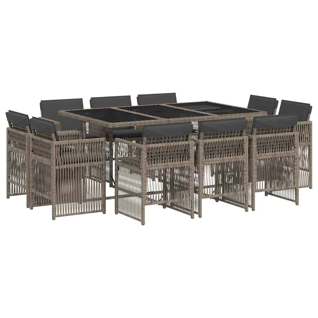 vidaXL 11 Piece Garden Dining Set with Cushions Grey Poly Rattan 2