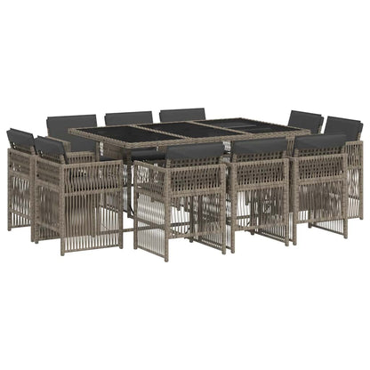 vidaXL 11 Piece Garden Dining Set with Cushions Grey Poly Rattan 2