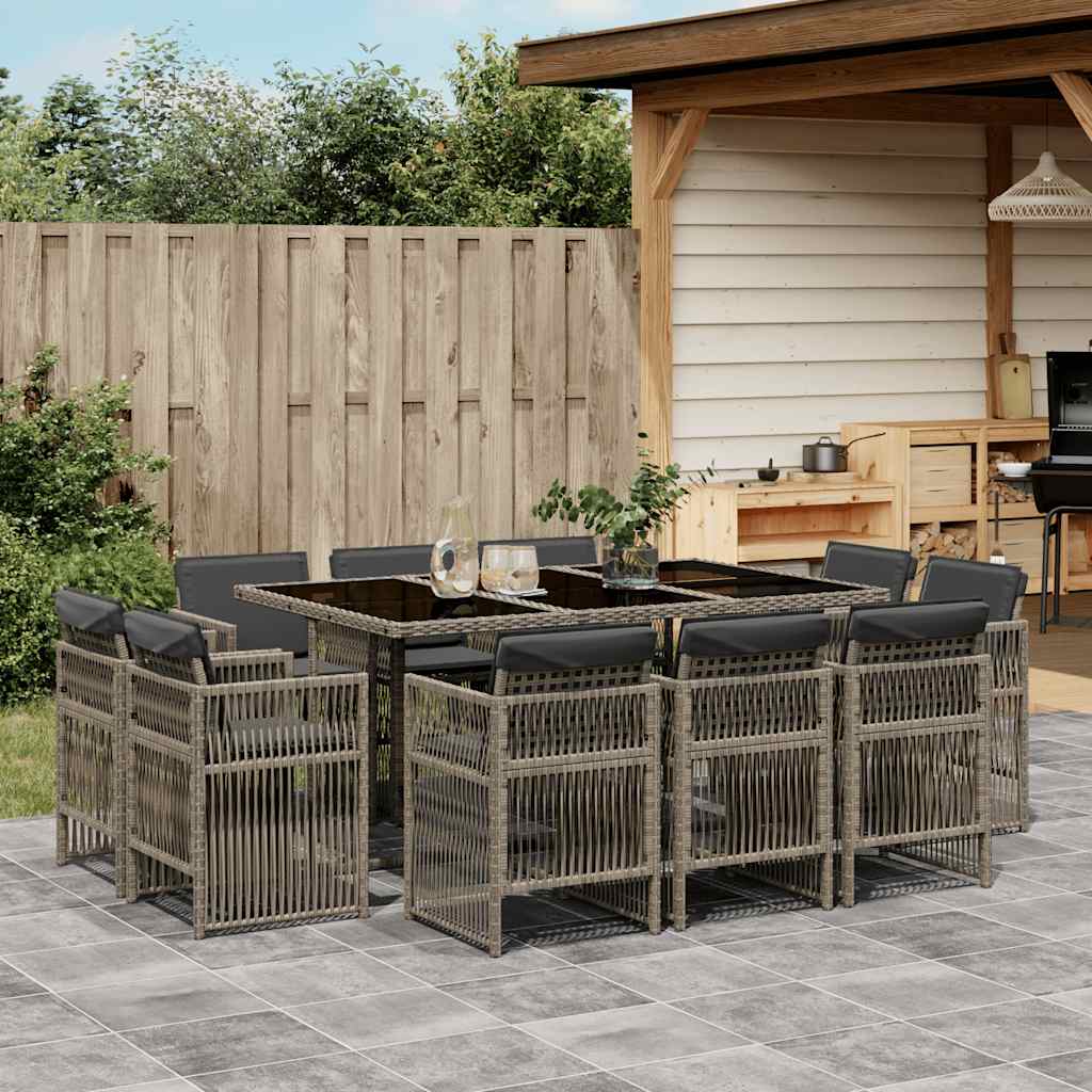 vidaXL 11 Piece Garden Dining Set with Cushions Grey Poly Rattan 1