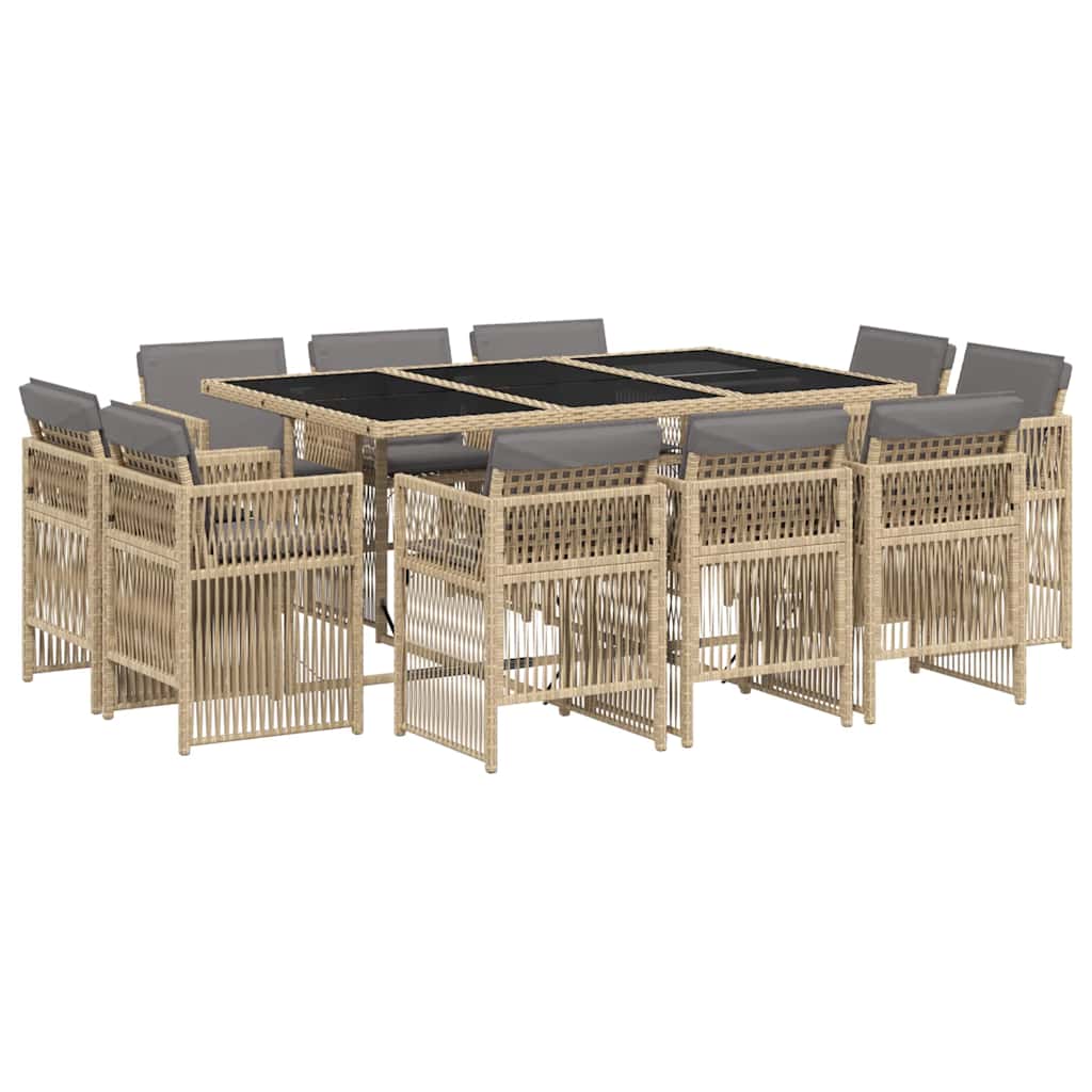 vidaXL 11 Piece Garden Dining Set with Cushions Mix Beige Poly Rattan 2
