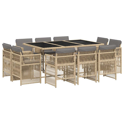 vidaXL 11 Piece Garden Dining Set with Cushions Mix Beige Poly Rattan 2