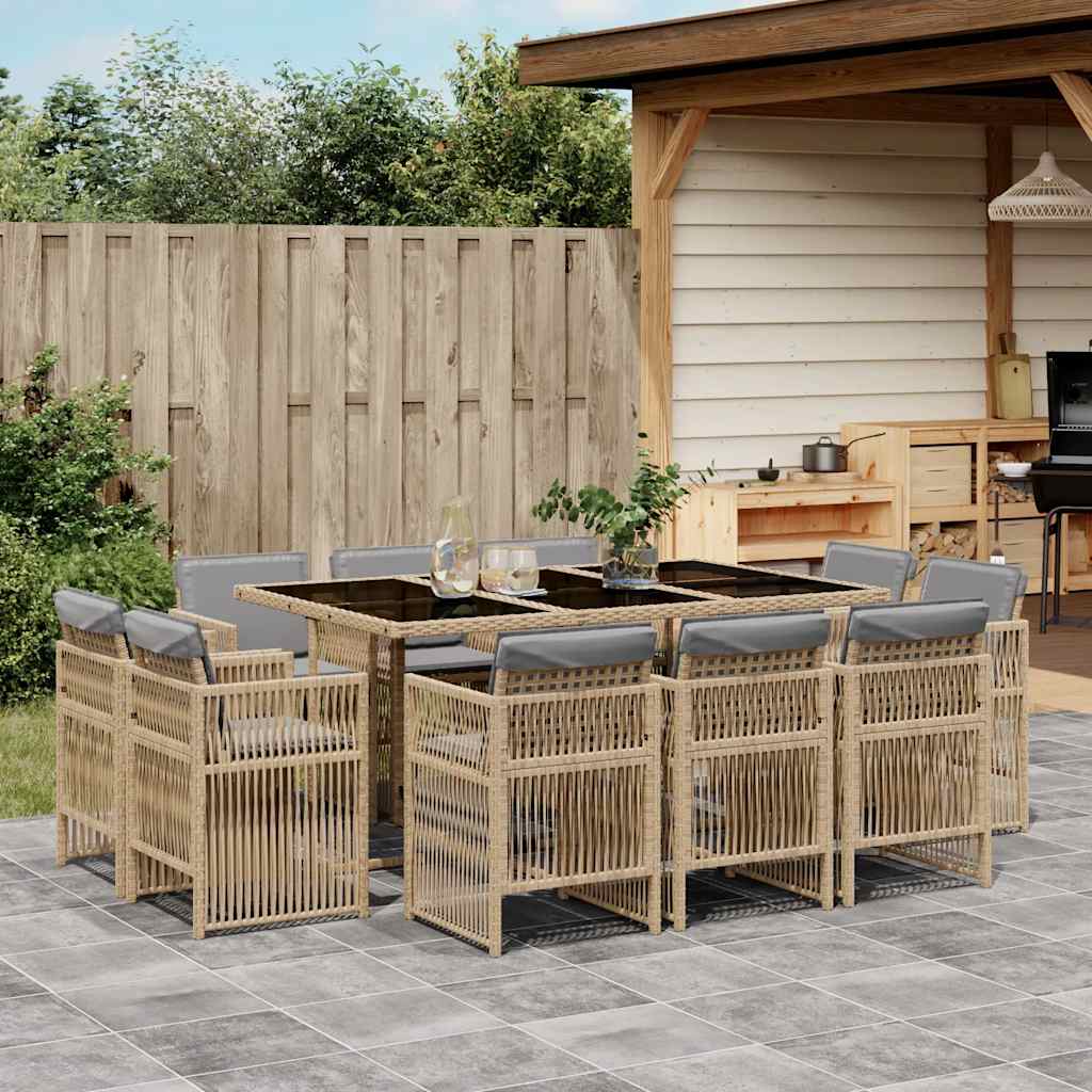 vidaXL 11 Piece Garden Dining Set with Cushions Mix Beige Poly Rattan 1