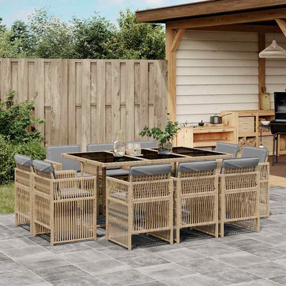 vidaXL 11 Piece Garden Dining Set with Cushions Mix Beige Poly Rattan 1