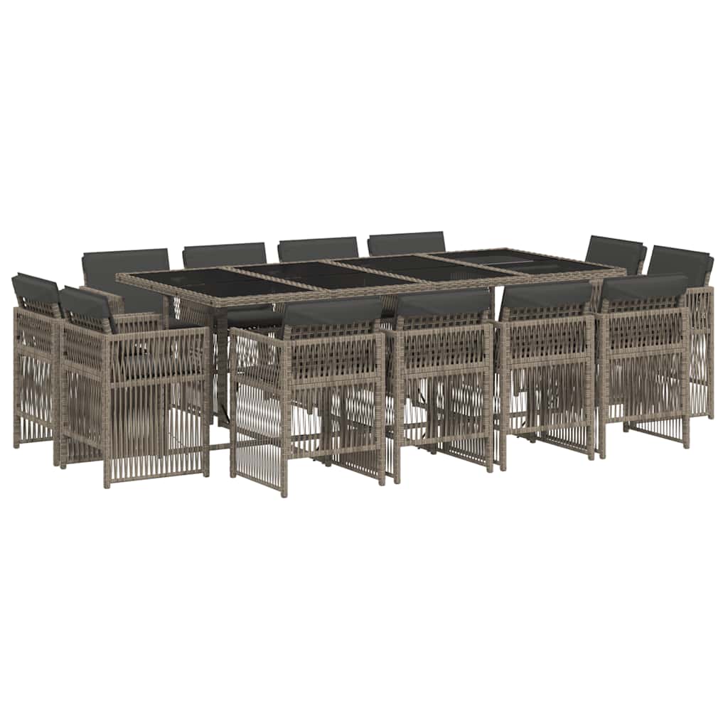 vidaXL 13 Piece Garden Dining Set with Cushions Grey Poly Rattan 2