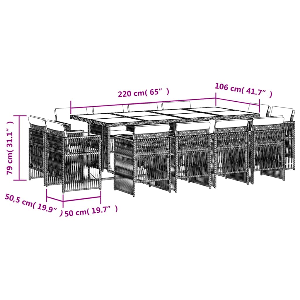 vidaXL 13 Piece Garden Dining Set with Cushions Grey Poly Rattan 5