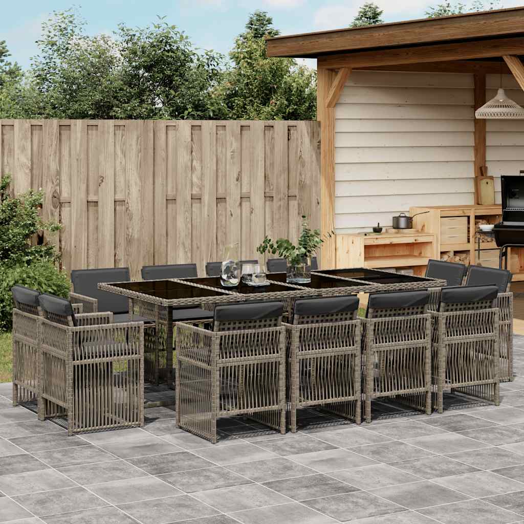 vidaXL 13 Piece Garden Dining Set with Cushions Grey Poly Rattan 1