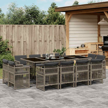 vidaXL 13 Piece Garden Dining Set with Cushions Grey Poly Rattan 1