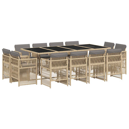 vidaXL 13 Piece Garden Dining Set with Cushions Mix Beige Poly Rattan 2
