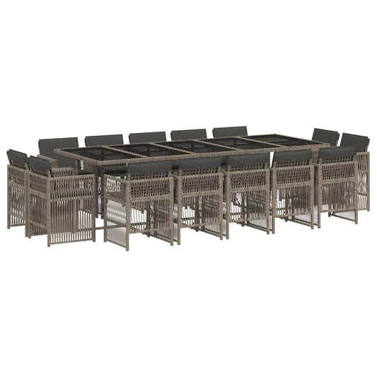 15 Piece Garden Dining Set with Cushions Poly Rattan Glass 14 Grey