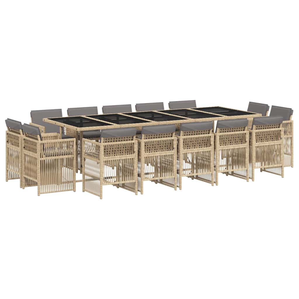 vidaXL 15 Piece Garden Dining Set with Cushions Mix Beige Poly Rattan 2