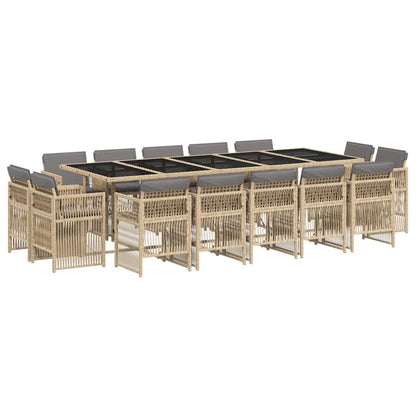 vidaXL 15 Piece Garden Dining Set with Cushions Mix Beige Poly Rattan 2