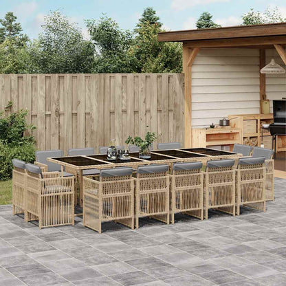 vidaXL 15 Piece Garden Dining Set with Cushions Mix Beige Poly Rattan 1